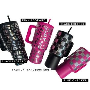 30 Oz Holographic Pink Checkered Tumbler w/ Handle